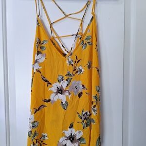 Sienna Sky Mustard Floral Camisole Sz L Crisscriss Straps Boho Cottagecore Flowy